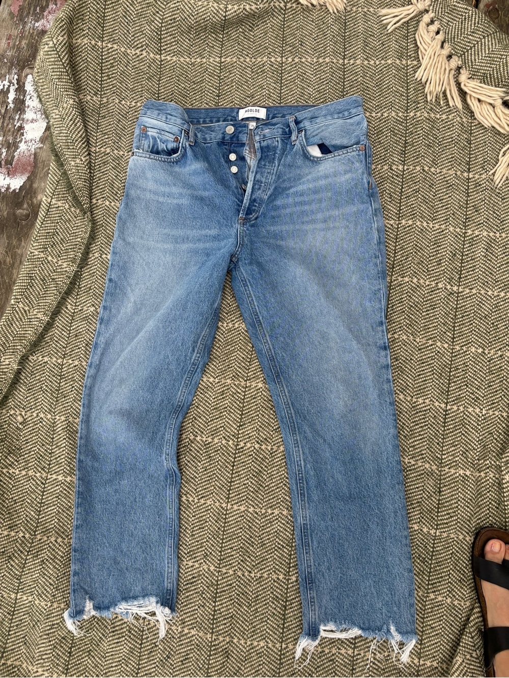 AGOLDE Light Blue Button-Fly Straight-Leg Jeans